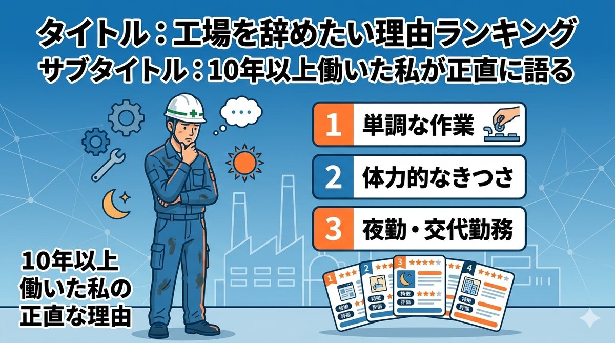 工場を辞めたい理由ランキング・10年以上働いた経験から語るアイキャッチ画像